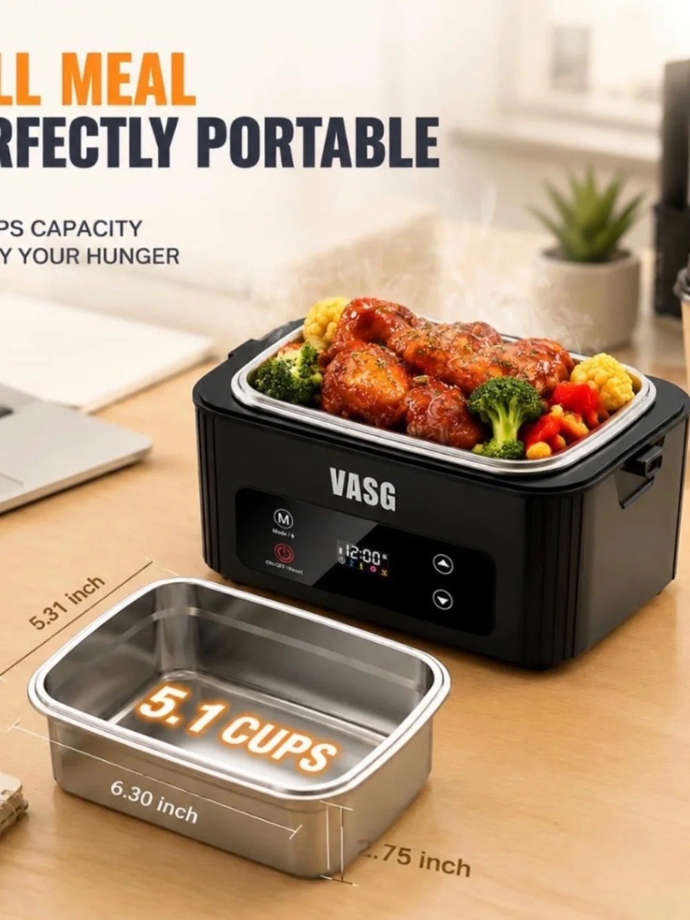 Heated Lunch Box Rechargeable 12000mAh Cordless Food Warmer – NEW